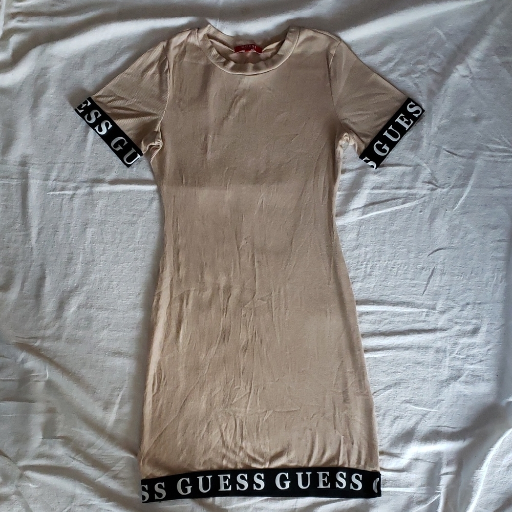 GUESS Beige Mini Dress with Black Logo Accents
